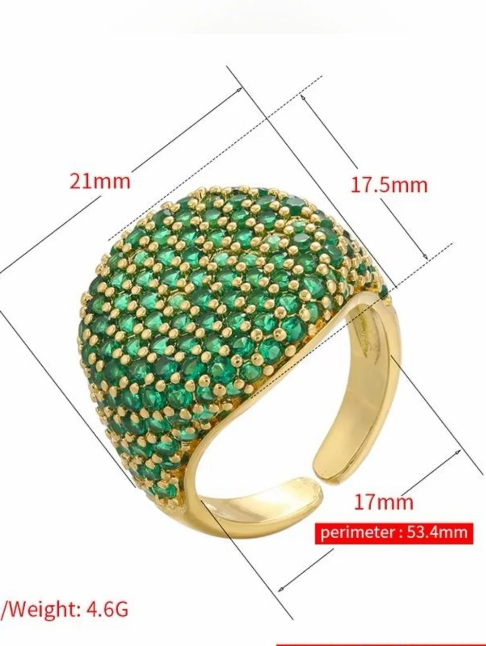 Gold Dome Ring with Green Pavé Stones - Women Jewelry